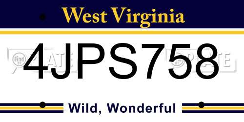 4JPS758 West Virginia License Plate