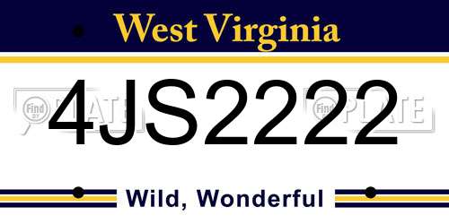 4JS2222 West Virginia License Plate