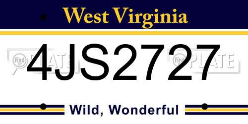4JS2727 West Virginia License Plate