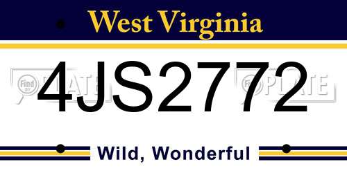 4JS2772 West Virginia License Plate