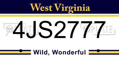 4JS2777 West Virginia License Plate