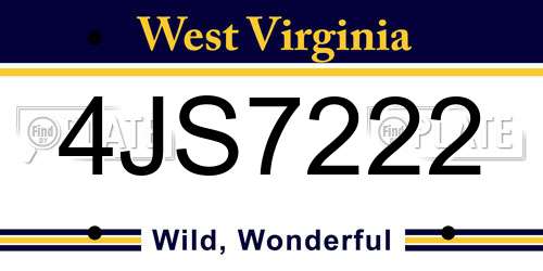 4JS7222 West Virginia License Plate