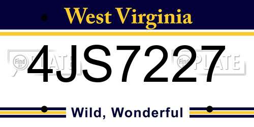 4JS7227 West Virginia License Plate