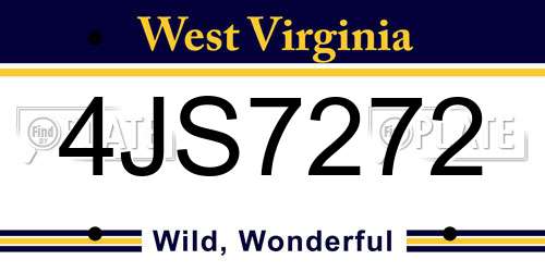 4JS7272 West Virginia License Plate