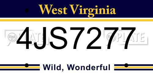 4JS7277 West Virginia License Plate