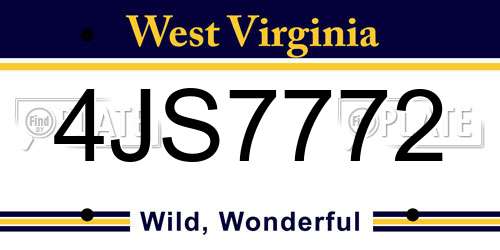 4JS7772 West Virginia License Plate