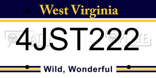 4JST222 West Virginia License Plate