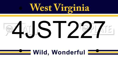 4JST227 West Virginia License Plate