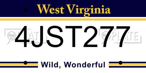 4JST277 West Virginia License Plate