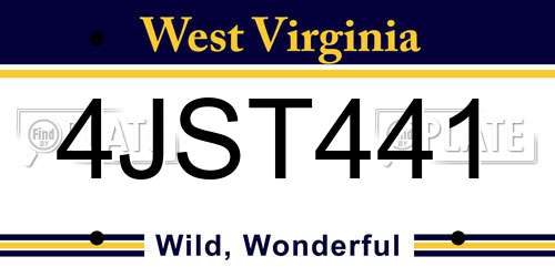 4JST441 West Virginia License Plate