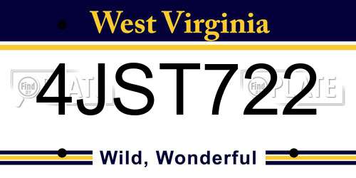 4JST722 West Virginia License Plate