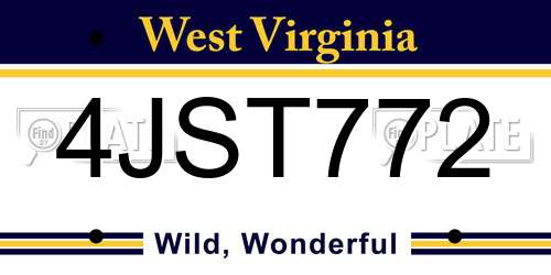 4JST772 West Virginia License Plate