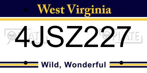 4JSZ227 West Virginia License Plate
