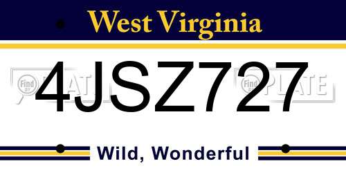 4JSZ727 West Virginia License Plate