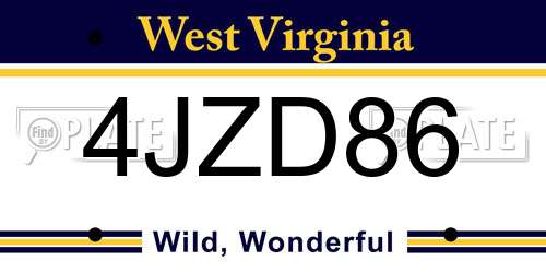 4JZD86 West Virginia License Plate