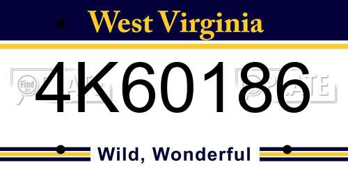 4K60186 West Virginia License Plate