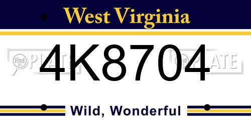 4K8704 West Virginia License Plate