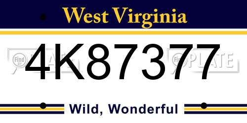 4K87377 West Virginia License Plate