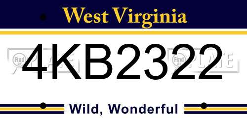 4KB2322 West Virginia License Plate