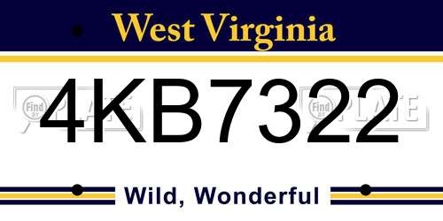 4KB7322 West Virginia License Plate
