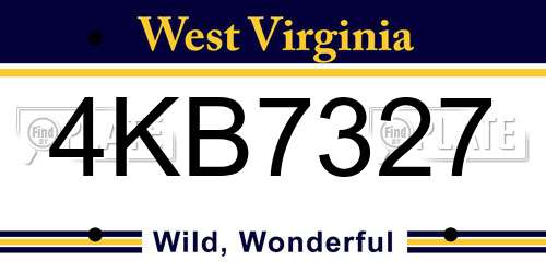 4KB7327 West Virginia License Plate