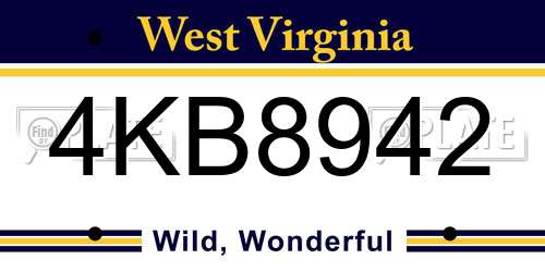 4KB8942 West Virginia License Plate