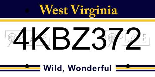 4KBZ372 West Virginia License Plate
