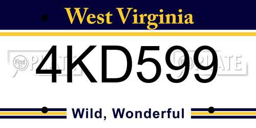 4KD599 West Virginia License Plate