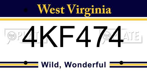 4KF474 West Virginia License Plate