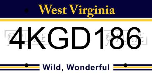 4KGD186 West Virginia License Plate