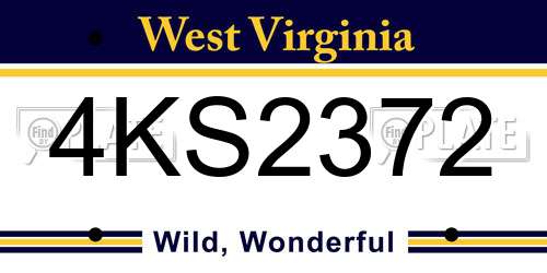 4KS2372 West Virginia License Plate