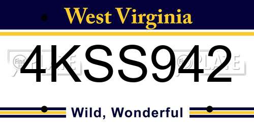 4KSS942 West Virginia License Plate