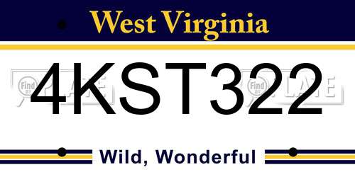 4KST322 West Virginia License Plate