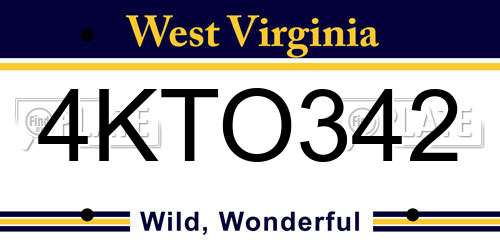 4KTO342 West Virginia License Plate