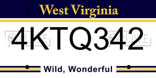 4KTQ342 West Virginia License Plate