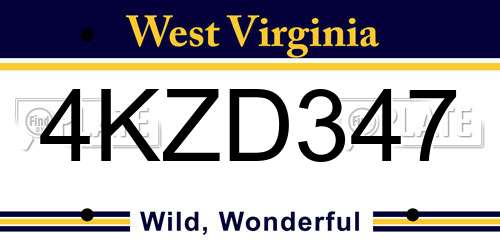 4KZD347 West Virginia License Plate