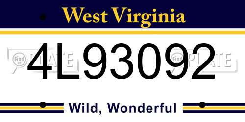 4L93092 West Virginia License Plate