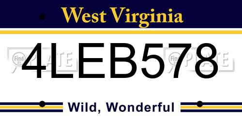 4LEB578 West Virginia License Plate