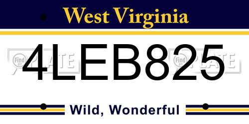 4LEB825 West Virginia License Plate