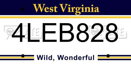 4LEB828 West Virginia License Plate