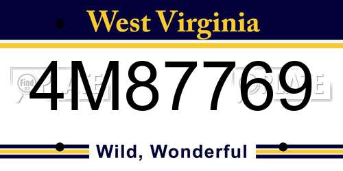 4M87769 West Virginia License Plate