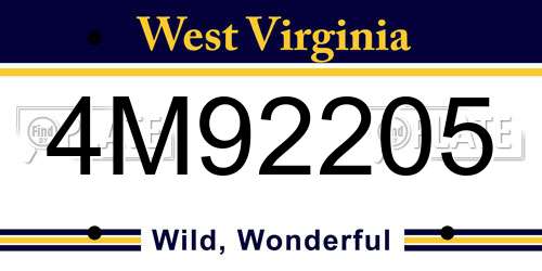 4M92205 West Virginia License Plate