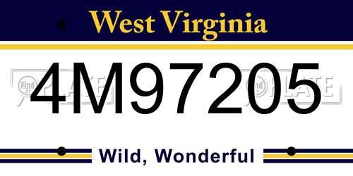 4M97205 West Virginia License Plate