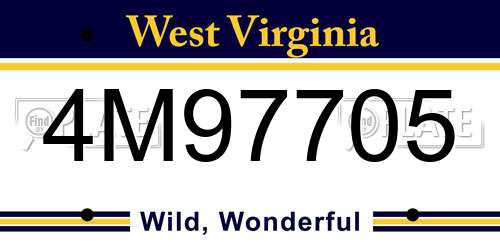 4M97705 West Virginia License Plate