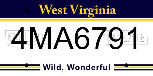 4MA6791 West Virginia License Plate