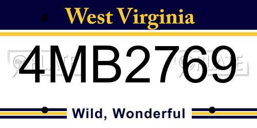 4MB2769 West Virginia License Plate