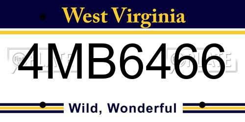 4MB6466 West Virginia License Plate