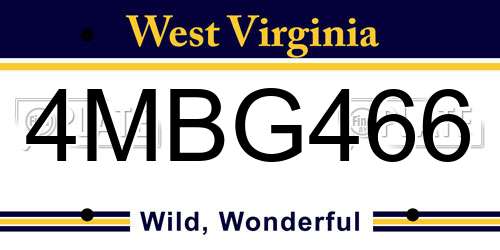 4MBG466 West Virginia License Plate