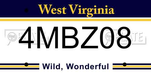 4MBZ08 West Virginia License Plate
