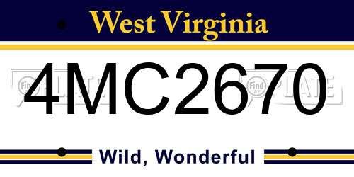 4MC2670 West Virginia License Plate